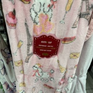 AMUR Pink Plush Throw with Poodle and Dessert Design